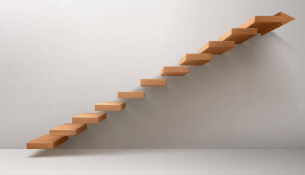 Side view of a wooden staircase